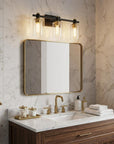 19" Black And Gold Steel And Glass Three Light Bath Bar Vanity Light