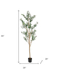 Set Of Two 84" Green Artificial Olive Trees in a Black Pot