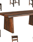Nine Piece Brown Solid Wood Dining Set with Eight Chairs and One Bench
