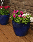 Set of Two Dark Blue Ceramic Round Pot Planter