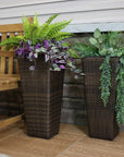 Set of Two 11" X 11" Brown Heavy Duty Plastic Square Pot Planter