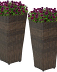 Set of Two 11" X 11" Brown Heavy Duty Plastic Square Pot Planter