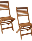 Set of Two Brown Solid Wood Outdoor Folding Dining Chairs
