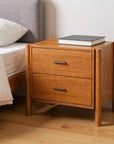 22" Walnut Solid Wood Two Drawer Nightstand