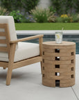 14" Natural Solid Wood Round Outdoor Side Table