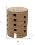 14" Natural Solid Wood Round Outdoor Side Table