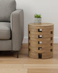 14" Natural Solid Wood Round Outdoor Side Table