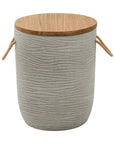 14" Natural and Gray Solid Wood and Faux Concrete Round Outdoor Side Table