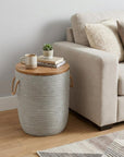 14" Natural and Gray Solid Wood and Faux Concrete Round Outdoor Side Table