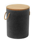 14" Natural and Black Solid Wood and Faux Concrete Round Outdoor Side Table