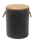 14" Natural and Black Solid Wood and Faux Concrete Round Outdoor Side Table