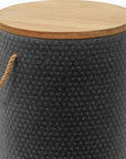 14" Natural and Black Solid Wood and Faux Concrete Round Outdoor Side Table