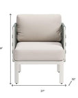 27" Green And White Aluminum Outdoor Accent Chair with White Cushion