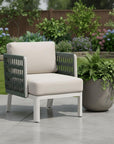 27" Green And White Aluminum Outdoor Accent Chair with White Cushion