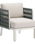 27" Green And White Aluminum Outdoor Accent Chair with White Cushion