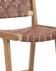 Set of Two 29" Brown Leather And Solid Wood Low Back Bar Height Bar Chairs