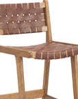 Set of Two 29" Brown Leather And Solid Wood Low Back Bar Height Bar Chairs