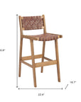 Set of Two 29" Brown Leather And Solid Wood Low Back Bar Height Bar Chairs