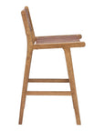 Set of Two 29" Brown Leather And Solid Wood Low Back Bar Height Bar Chairs