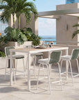 Set of Two White and Green Woven Back And Aluminum Counter Height Bar Chairs