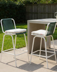 Set of Two White and Green Woven Back And Aluminum Counter Height Bar Chairs