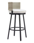 31" Black Natural And White Woven Aluminum And Rattan Low Back Outdoor Bar Height Chair