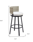 31" Black Natural And White Woven Aluminum And Rattan Low Back Outdoor Bar Height Chair