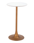 24" White and Gold Wood and Steel Rounded Bar Table