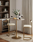 24" White and Gold Wood and Steel Rounded Bar Table