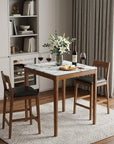 32" White and Natural Faux Marble and Solid Wood Square Bar Table