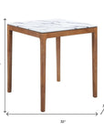 32" White and Natural Faux Marble and Solid Wood Square Bar Table