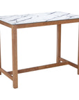 48" White and Natural Faux Marble and Solid Wood Rectangular Bar Table