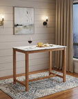 48" White and Natural Faux Marble and Solid Wood Rectangular Bar Table