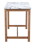 48" White and Natural Faux Marble and Solid Wood Rectangular Bar Table
