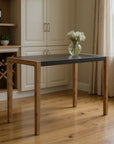 56" Gray And Natural Faux Concrete And Solid Wood Outdoor Bar Table