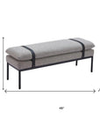 48" Gray And Black Fabric And Steel Upholstered Bench