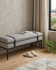 48" Gray And Black Fabric And Steel Upholstered Bench