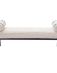 55" Cream and Black Corduroy and Steel Upholstered Bench