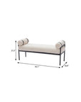 55" Cream and Black Corduroy and Steel Upholstered Bench