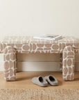 40" Beige And Brown Geometric Fabric Plastic And Solid Wood Upholstered Dining Bench
