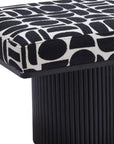 49" Black And White Geometric Fabric and Solid Wood Upholstered Bench