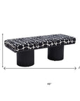 49" Black And White Geometric Fabric and Solid Wood Upholstered Bench
