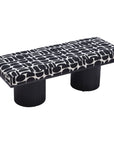 49" Black And White Geometric Fabric and Solid Wood Upholstered Bench