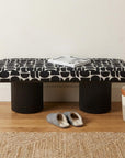 49" Black And White Geometric Fabric and Solid Wood Upholstered Bench