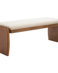 48" Beige and Brown Fabric and Solid Wood Upholstered Dining Bench