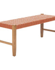 48" Tan and Natural Genuine Leather and Solid Wood Upholstered Dining Bench