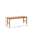 48" Tan and Natural Genuine Leather and Solid Wood Upholstered Dining Bench