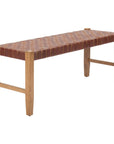 48" Tan and Natural Genuine Leather and Solid Wood Upholstered Dining Bench