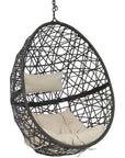 38" Black Steel Outdoor Egg Chair with Beige Cushion