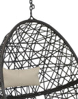 38" Black Steel Outdoor Egg Chair with Beige Cushion